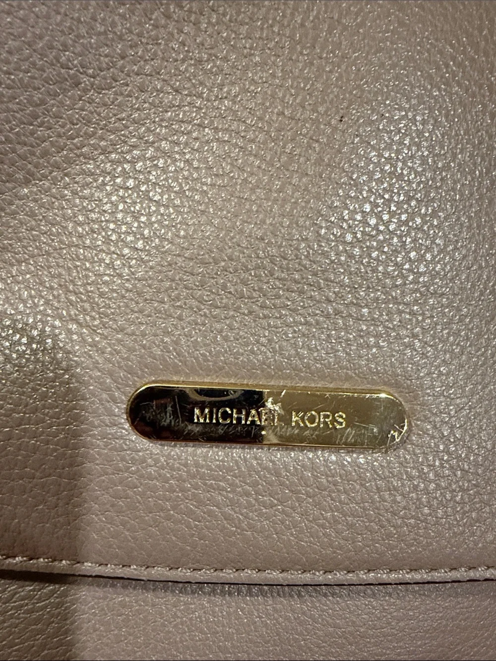 Michael Kors Taupe Leather Fold-Over Clutch with Gold Accents